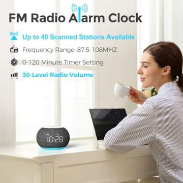REACHER Auto Dimmable Alarm Clock Radio for Bedrooms, Improved Reception FM Radio, 9 Color Night Light, 0-100% Dimmer, 7 Wake Up Sounds, Sleep Timer, Small Digital Clock for Bedside