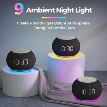 REACHER Auto Dimmable Alarm Clock Radio for Bedrooms, Improved Reception FM Radio, 9 Color Night Light, 0-100% Dimmer, 7 Wake Up Sounds, Sleep Timer, Small Digital Clock for Bedside