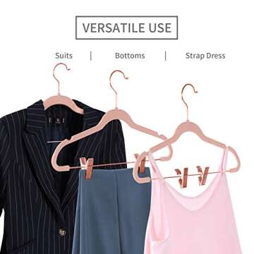 MIZGI Premium Velvet Pants Hangers with Clips (Pack of 20) Slim Skirt Hangers- Non Slip Felt Outfit Dress Hangers Blush Pink - Copper/Rose Gold Hooks,Space Saving Shirt Clothes Hangers