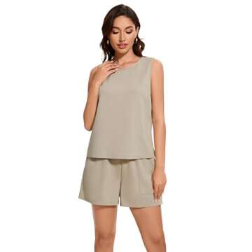 Jeqeocafy Women's Summer 2 Piece Outfits Sleeveless Crew Neck Crop Top Wide Leg Shorts Lounge Beach Travel Sets with Pockets