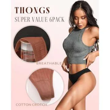 FINETOO 6 Pack Cotton Thongs for Women Breathable Low Rise Bikini Panties Womens Thong Underwear Sexy S-XL