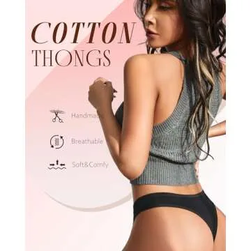FINETOO 6 Pack Cotton Thongs for Women Breathable Low Rise Bikini Panties Womens Thong Underwear Sexy S-XL