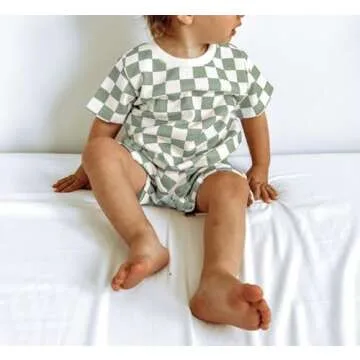 Karuedoo Newborn Baby Girl Checkered T-Shirt Bubble Romper - Oversized Onesie Summer Outfit
