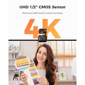 OBSBOT Tiny 2 Lite 4K Webcam for PC, AI Tracking PTZ Streaming Camera with 1/2" Sensor, Gesture Control, 60 FPS, HDR, Microphones, Web Camera for Desktop Computer, Laptop, Meeting, Video Calls, etc.