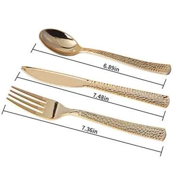 Supernal 180 pieces Gold Plastic Silverware,Heavy Duty Plastic Forks and Spoons,Gold Disposable Silverware Sets Include 60 Forks,60 Knives,60 Spoons,Suitable for Party,Birthday,Wedding