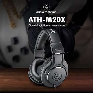 Audio-Technica ATH-M20x Professional Studio Monitor Headphones (Black) w/ 40mm Dynamic Drivers, 15 D...