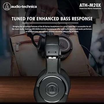 Audio-Technica ATH-M20x Professional Studio Monitor Headphones (Black) w/ 40mm Dynamic Drivers, 15 Degree Swiveling Earcups Plus a Basic Bundle with Headphones Holder, a Case and More