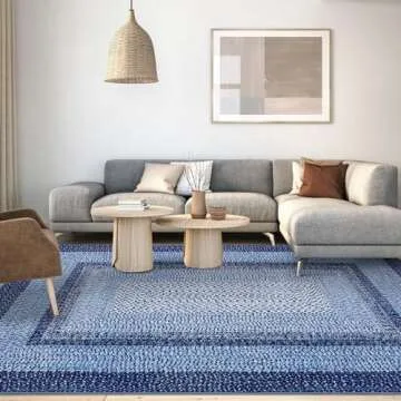 LUXLOOM Washable Area Rugs 9x12 Living Room Modern Rugs for Bedroom Blue Rug Imitation Braided Soft ...