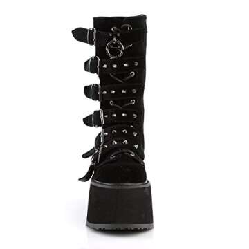 Demonia Women's DAMNED-225 Mid Calf Boot, Black Velvet, 9 M US