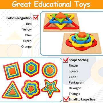 Toddler Puzzles Montessori Toy Wooden Shape Sorting Puzzle Sensory Toy Toddler Activities Preschool Learning Educational Autistic Developmental Toy 1 2 3 Year Old 1-3 0-2 Dementia Game