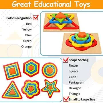 Toddler Puzzles Montessori Toy Wooden Shape Sorting Puzzle Sensory Toy Toddler Activities Preschool Learning Educational Autistic Developmental Toy 1 2 3 Year Old 1-3 0-2 Dementia Game