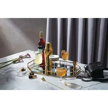 LEMONSODA High-end Rims Orient-Lotus Dessert Glass - Ribbed Martini & Wine Glasses - 100% Real Crystal Glass - Beer, Juice, Cocktails, Wine, Iced Tea, Bar Glasses - Dishwasher Safe - Set of 2