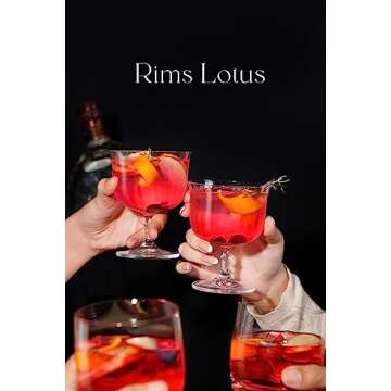 LEMONSODA High-end Rims Orient-Lotus Dessert Glass - Ribbed Martini & Wine Glasses - 100% Real Crystal Glass - Beer, Juice, Cocktails, Wine, Iced Tea, Bar Glasses - Dishwasher Safe - Set of 2