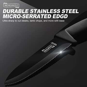 MICHELANGELO Steak Knives, 6-Piece Steak Knife Set with Sharp Serrated Blade, Professional Steak Knives Set of 6, Stainless Steel Steak Knives