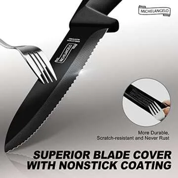 MICHELANGELO Steak Knives, 6-Piece Steak Knife Set with Sharp Serrated Blade, Professional Steak Knives Set of 6, Stainless Steel Steak Knives