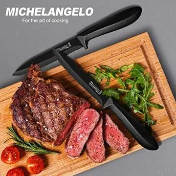 MICHELANGELO Steak Knives, 6-Piece Steak Knife Set with Sharp Serrated Blade, Professional Steak Knives Set of 6, Stainless Steel Steak Knives