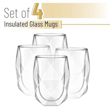 BTaT Double Wall Insulated Glass Mug Set - Elegant Design for Hot & Cold Drinks