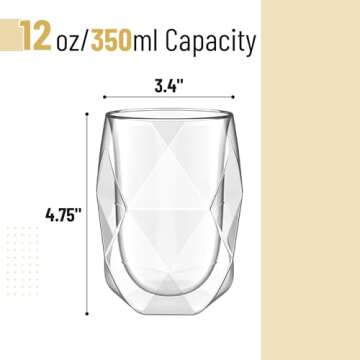 BTaT Double Wall Insulated Glass Mug Set of 4 - 12oz