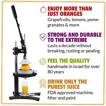 Zaksenberg Commercial Citrus Juicer Manual Presser: Press Freshly Squeezed Orange, Lime, Lemon, Grapefruit & Pomegranate Juice Like a Professional Chef. XXL Extractor. Enameled Iron Fruit Juicers