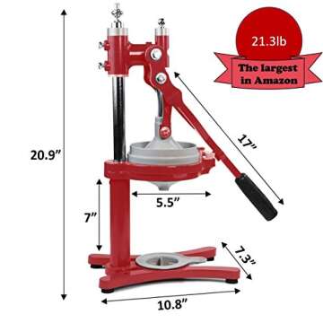 Zaksenberg Commercial Citrus Juicer Manual Presser: Press Freshly Squeezed Orange, Lime, Lemon, Grapefruit & Pomegranate Juice Like a Professional Chef. XXL Extractor. Enameled Iron Fruit Juicers