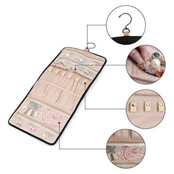 BAGSMART Travel Hanging Jewelry Organizer Case Foldable Jewelry Roll with Hanger for Journey-Rings, Necklaces, Bracelets, Earrings, Black