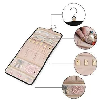 BAGSMART Travel Hanging Jewelry Organizer Case Foldable Jewelry Roll with Hanger for Journey-Rings, Necklaces, Bracelets, Earrings, Black