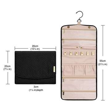 BAGSMART Travel Hanging Jewelry Organizer Case Foldable Jewelry Roll with Hanger for Journey-Rings, Necklaces, Bracelets, Earrings, Black