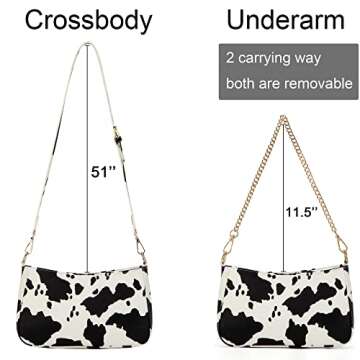 Sunwel Fashion Cow Print Small Shoulder Bag Crossbody Cluth Purse for Women with Double Straps (BLAC...