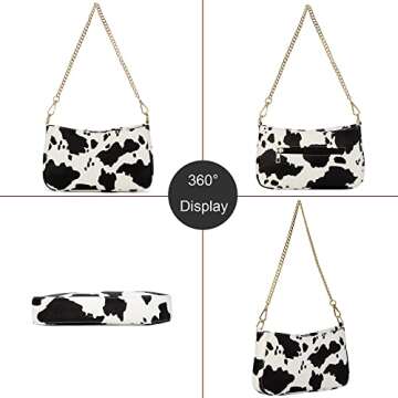 Sunwel Fashion Cow Print Small Shoulder Bag Crossbody Cluth Purse for Women with Double Straps (BLACK WHITE)