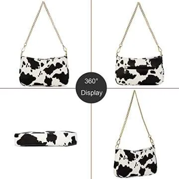 Sunwel Fashion Cow Print Small Shoulder Bag Crossbody Cluth Purse for Women with Double Straps (BLACK WHITE)