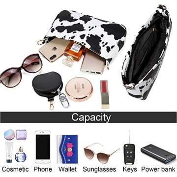 Sunwel Fashion Cow Print Small Shoulder Bag Crossbody Cluth Purse for Women with Double Straps (BLACK WHITE)
