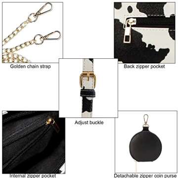 Sunwel Fashion Cow Print Small Shoulder Bag Crossbody Cluth Purse for Women with Double Straps (BLACK WHITE)