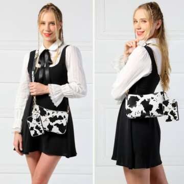 Sunwel Fashion Cow Print Small Shoulder Bag Crossbody Cluth Purse for Women with Double Straps (BLACK WHITE)