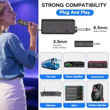 Depusheng Wireless Microphone,Rechargeable Wireless Dual Microphone,Dual Handheld Dynamic Wireless Mic for Karaoke Singing, Wedding, DJ, Party, Speech, Church, Class Use,PA System,200ft,Gray