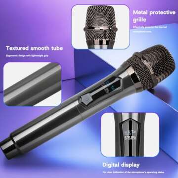 Depusheng Wireless Microphone,Rechargeable Wireless Dual Microphone,Dual Handheld Dynamic Wireless Mic for Karaoke Singing, Wedding, DJ, Party, Speech, Church, Class Use,PA System,200ft,Gray
