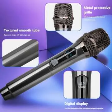 Depusheng Wireless Microphone,Rechargeable Wireless Dual Microphone,Dual Handheld Dynamic Wireless Mic for Karaoke Singing, Wedding, DJ, Party, Speech, Church, Class Use,PA System,200ft,Gray