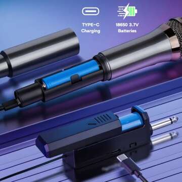 Depusheng Wireless Microphone,Rechargeable Wireless Dual Microphone,Dual Handheld Dynamic Wireless Mic for Karaoke Singing, Wedding, DJ, Party, Speech, Church, Class Use,PA System,200ft,Gray