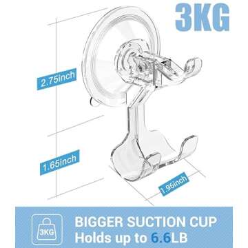 Teletrogy Large Suction Cup Hooks Shower Razor Holder - 2 Pack Heavy Duty Reusable Vacuum Shower Hoo...