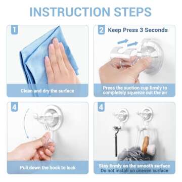 Teletrogy Large Suction Cup Hooks Shower Razor Holder - 2 Pack Heavy Duty Reusable Vacuum Shower Hook, Damage Free Wall Hooks for Bathroom Kitchen Towel Loofah Sponge Key Shaver Bathrobe Wreath