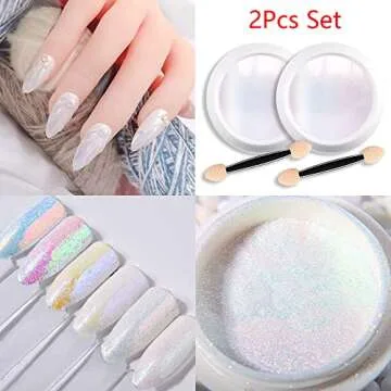evpct Pearl White Mermaid Aurora Chrome Nail Powder Kit