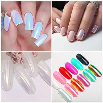 evpct Pearl White Mermaid Aurora Chrome Nail Powder Kit