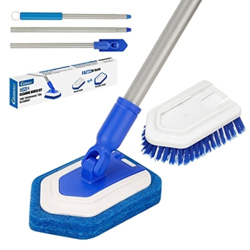 Lalafancy Bathroom Scrubber with Extendable Long Handle 50'' -2-in-1 Tub and Tile Cleaning Brush Int...