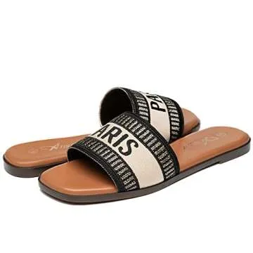 Athlefit Women's Black Flat Sandals Summer Fashion Slip On Slide Sandals Trendy 2025