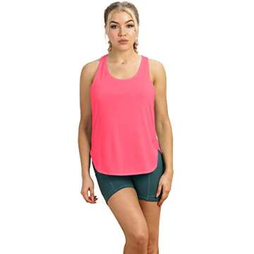 icyzone Workout Tank Tops for Women - Athletic Yoga Tops, Racerback Running Tank Top Loose Fit (Neon Pink/Neon Yellow,L)