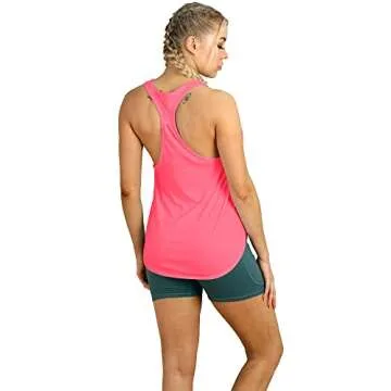 icyzone Workout Tank Tops for Women - Athletic Yoga Tops, Racerback Running Tank Top Loose Fit (Neon Pink/Neon Yellow,L)