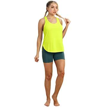 icyzone Workout Tank Tops for Women - Athletic Yoga Tops, Racerback Running Tank Top Loose Fit (Neon Pink/Neon Yellow,L)