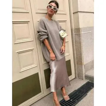 Zeagoo Womens Silk Midi Skirt High Waist Satin Skirt Elegant Zipper Skirts Light Khaki