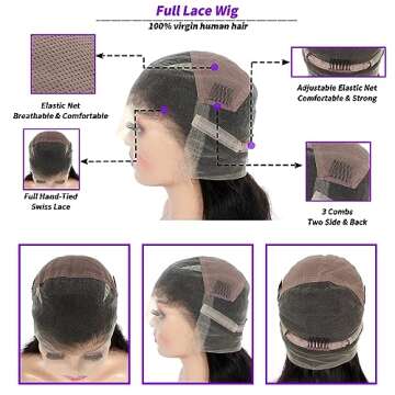 FASHION PLUS 15A Full Lace Wigs Human Hair Loose Wave Real Full Lace Human Hair Wigs HD Transparent Full Handmade Invisible Whole Lace Wig Pre Plucked 180% Density Loose Deep Wave Human Hair Wigs