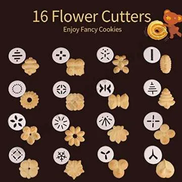 Cookie Press and Decorating Set Included 16 Discs &6 Icing Tips,Multi-size Cookie Cutter Set 10 PCS (Biscuit Bread Fondant Cutters)