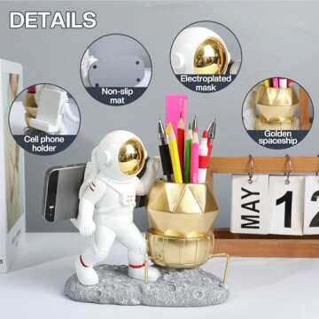 Galaxy-Inspired Astronaut Pen Holder with Phone Stand
